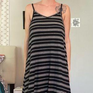 Black and white striped cotton dress